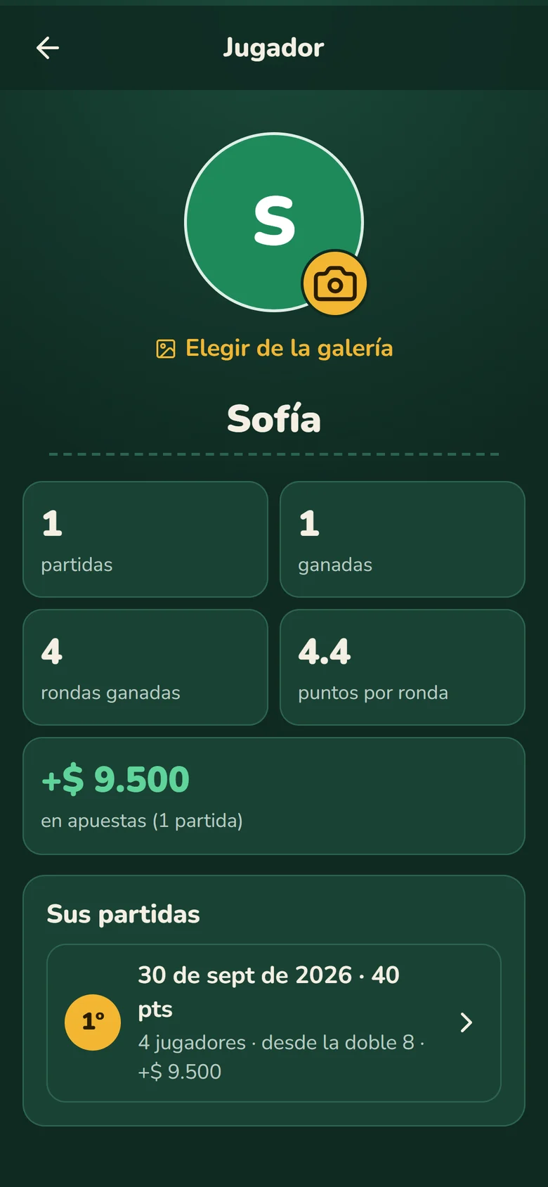 Ficha de una jugadora con sus estadísticas